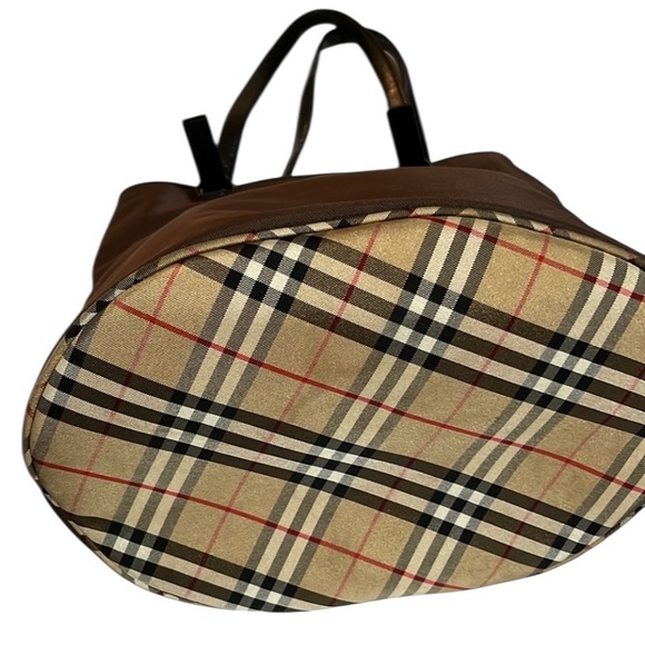 Burberry brown microfiber bucket black genuine leather trim  like new - Picture 12 of 16